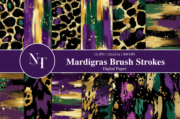 Download Mardi Gras Brush Stroke Digital Paper - Premium Bundle