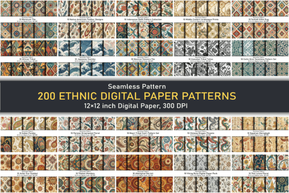 Download 200 Ethnic Digital Paper Patterns – JPG - Premium Bundle